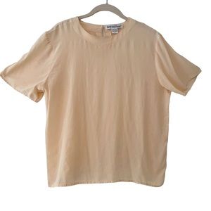 100% Silk Short Sleeve Neutral Blouse Blush Cream Ivory Size Medium